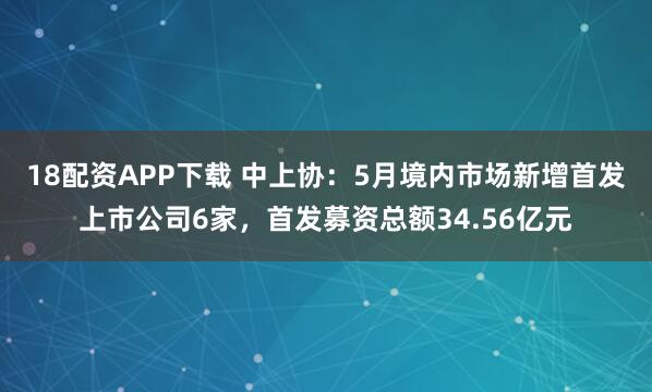 18配资APP下载 中上协：5月境内市场新增首发上市公司6家，首发募资总额34.56亿元